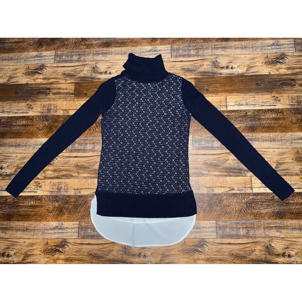 Simply Vera Vera Wang Women's Navy Lace Detail Turtleneck Sweater Tunic XS
